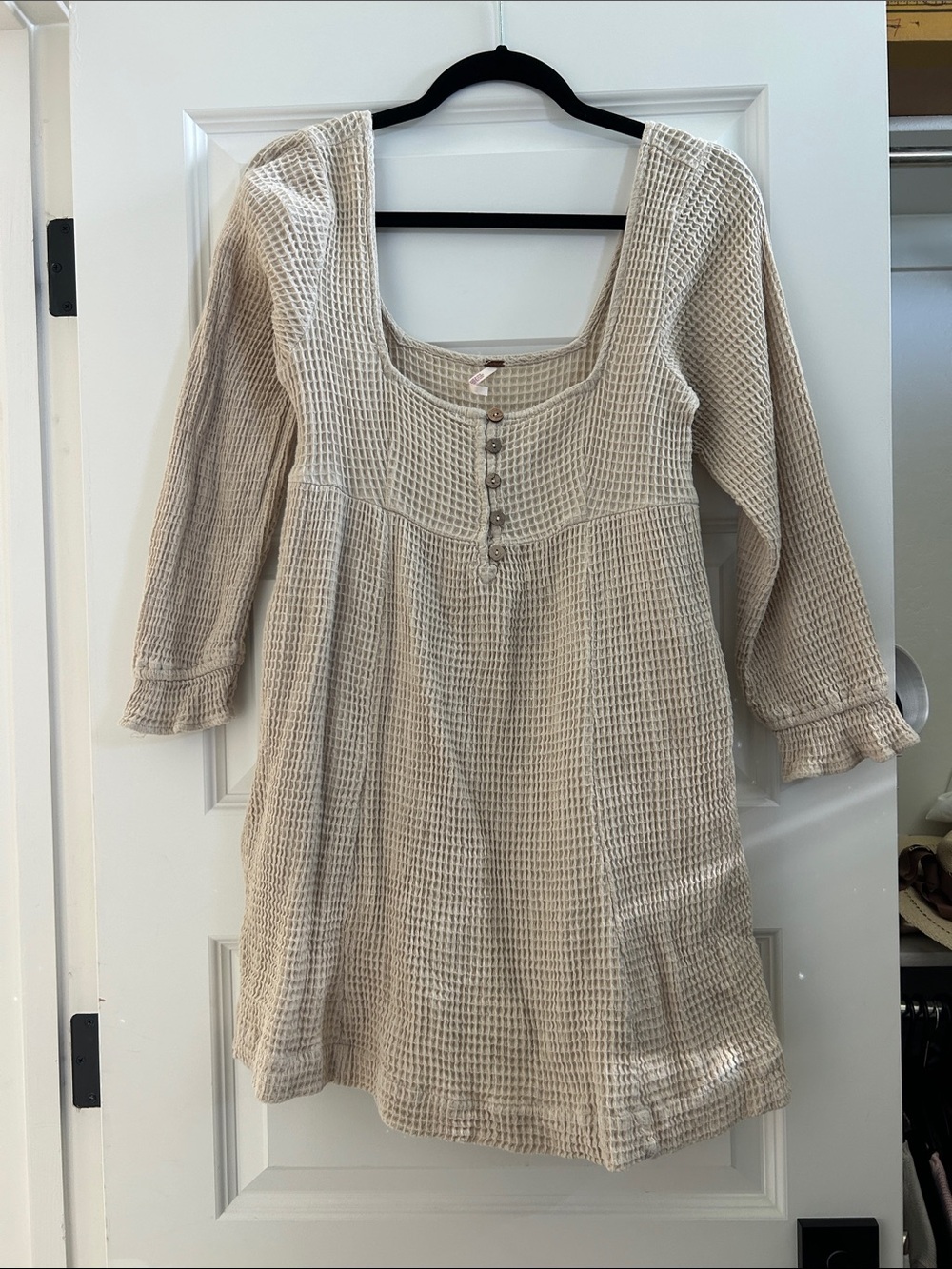 Free People Beige Waffle Knit Mini Dress